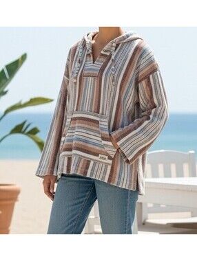 Roxy Terry Poncho Hoodie Small Multi Stripe Beach Surf Cover Up
